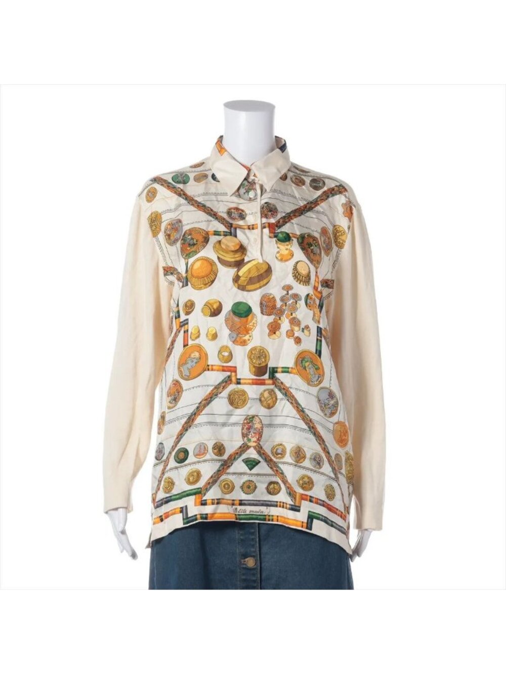 Hermes Cashmere Long Sleeve Shirt Knit Contrast Silk Top Brown Sweater